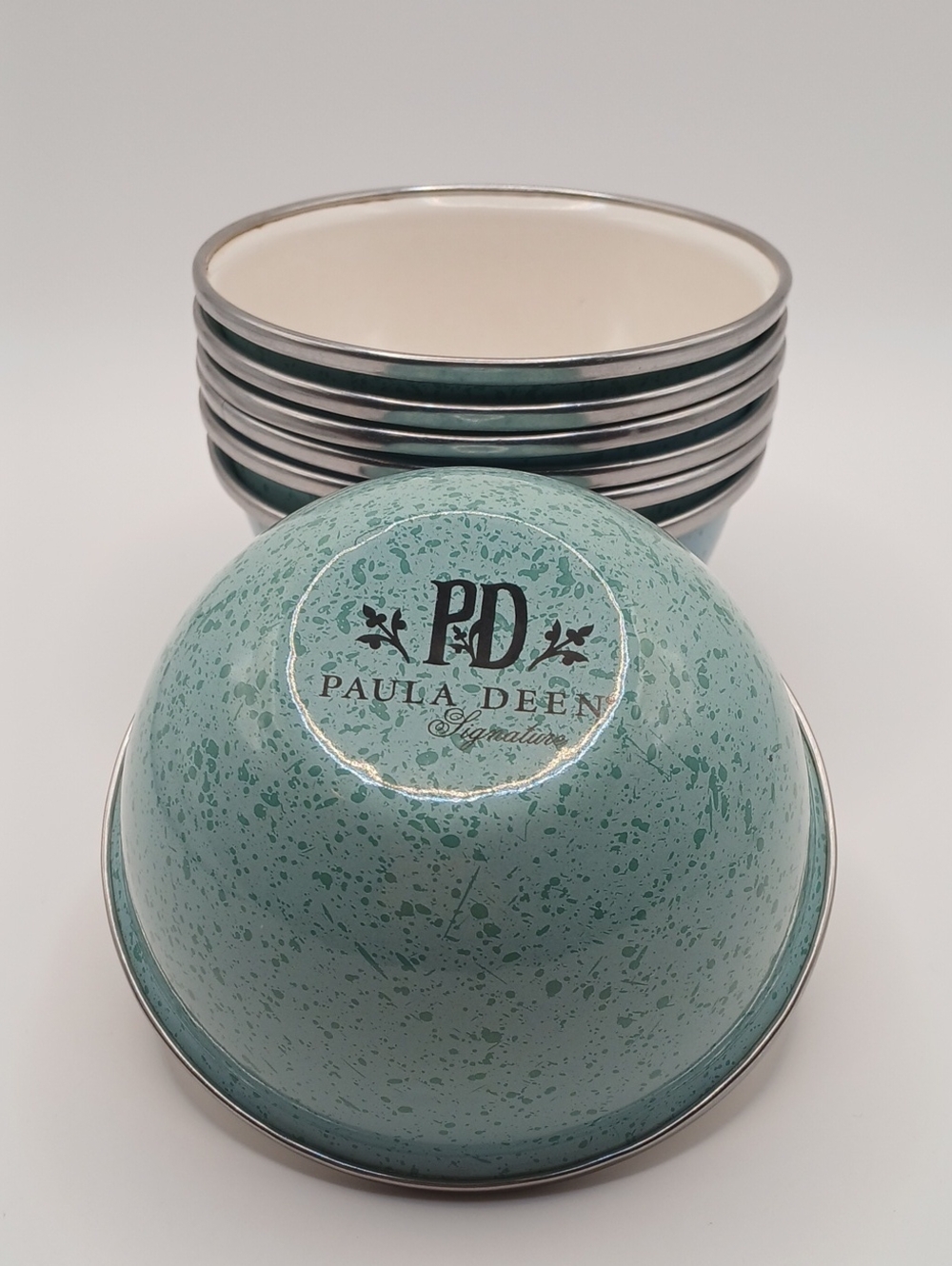 Paula Deen 4.5" Blue/Green Speckled Small Dessert Bowls Set 7